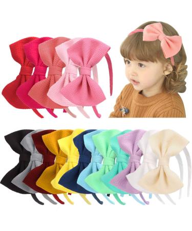 Bow Headbands For Girls,Toddler Headbands,5 Inch Ribbon Hairbows For Big Girls,Wrapped Texture Vivid Fashion Headband -Pack of 18 5 inch bow