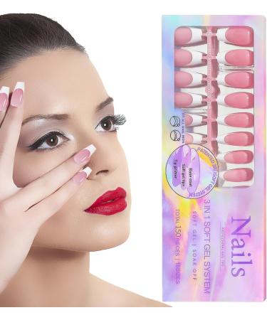 Fake Nails with White Tips Artificial Full Cover French Nails for Women Beauty Products for Home Wedding Dating Gathering Party Traveling Pareks - Buy Online on GoSupps.com