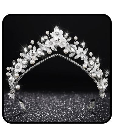 Zoestar Flower Wedding Tiaras and Crowns Silver Rhinestone Tiara Headband Pearl Leaf Princess Headwear Bridal Hair Accessories for Women