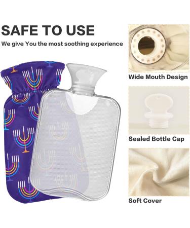Hanukkah Purple Hot Water Bottle with Cover - 2L Pain Relief Heating Bag for Hot & Cold Therapy - Buy Online on GoSupps.com
