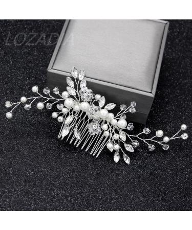 Bridal Flower Side Hair Clips Pearl Hair Pieces Comb Bridal Headpiece for Brides Bridesmaid Girls Women Hair Comb Wedding Prom Birthday Party Hair Accessories (Silver) (design4)
