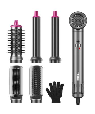 Hair Dryer Brush Jolitoi 6 in 1 Blow Dryer Brush with 110 000 RPM High-Speed Negative Ionic Automatic Curling Iron Hot Air Styler for Fast Drying Curling Volumizing Straightening (Dark Grey) 6 IN 1 Hair Styler