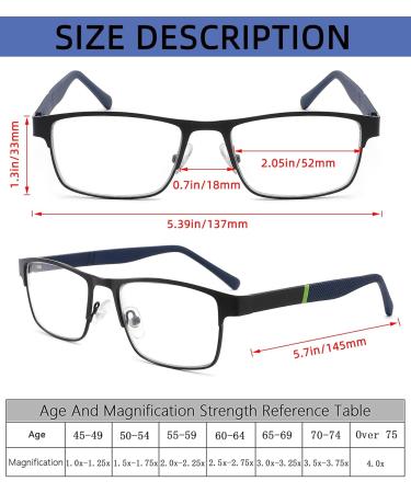 3-Pack Blue Light Blocking Reading Glasses for Men - Trendy Metal Frame - Anti Eye Strain +1.75 Magnification - Stylish Computer Readers in Assorted Colors - Buy Online on GoSupps.com