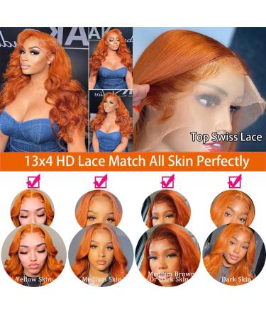 Ginger Orange Body Wave Lace Front Wig 22 inch Brazilian Remy Human Hair - HD Transparent Lace Frontal Wig for Black Women with Baby Hair - Buy Online on GoSupps.com