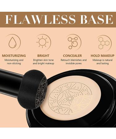 REVIGLAM Air Cushion CC Cream & Mushroom Sponge | Long Lasting Matte Moisturizing Makeup Base | Concealer for All Skin Types - Natural - Buy Online on GoSupps.com