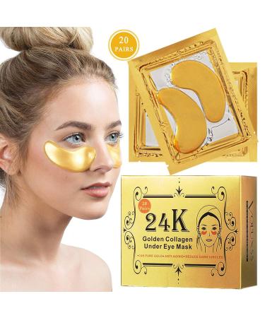 Voluxss 24K Gold Under Eye Treatment Mask - 20 Pairs Crystal Collagen Patches for Puffy Eyes, Dark Circles, Fine Lines & Wrinkles - Anti Aging Eye Gel Pads - Buy Online on GoSupps.com