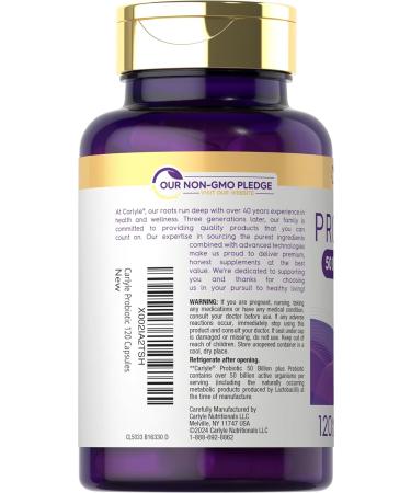 Carlyle Probiotics with Prebiotics | 120 Capsules | 50 Billion Active Organisms | Non-GMO & Gluten Free Supplement - Buy Online on GoSupps.com