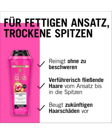 Gliss Long Seductive Shampoo (250 ml) shampoo with biotin and peony complex cares for dry ends and releases oily roots - Buy Online on GoSupps.com