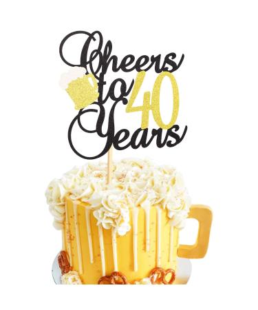 Arthsdite Cheers to 40 Years Cake Topper with Beer 40th Birthday Cake Picks Forty Years Old Birthday Party Decorations Supplies- Black Gold Glitter Black Gold 40