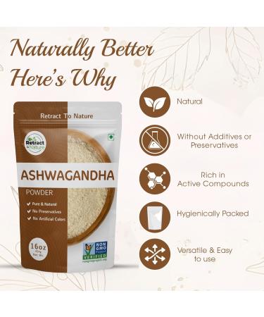 RETRACT TO NATURE Ashwagandha Root Powder-16 oz 100% Natural Indian Ginseng Withania Somnifera Made from Himalayan Mountain Hill - Buy Online on GoSupps.com