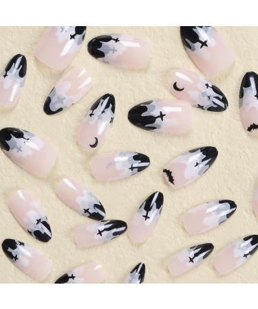 24Pcs Halloween Press On Nails - Pink Almond Acrylic with Ghost Pumpkin & Flame Designs | Full Cover Fake Nails for Men & Women | Halloween Manicure Set - Buy Online on GoSupps.com