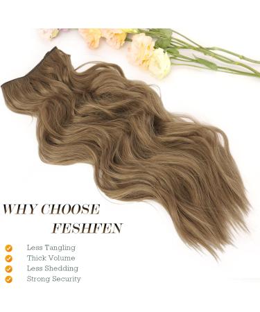 Invisible Wire Hair Extensions - 20 Golden Brown Mixed, Adjustable Size with 2 Secure Clips - FESHFEN Synthetic Hairpieces for Women - Buy Online on GoSupps.com