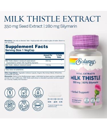 SOLARAY Milk Thistle Seed Extract 350mg | 80% Silymarin | Liver Support | Vegan | Lab Verified | 60 Day Money-Back | 30 Servings - Buy Online on GoSupps.com