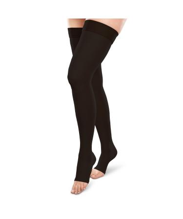 Ease Opaque Open-Toe Thigh Highs - 20-30mmHg Moderate Compression Stockings (Black  Medium Long)