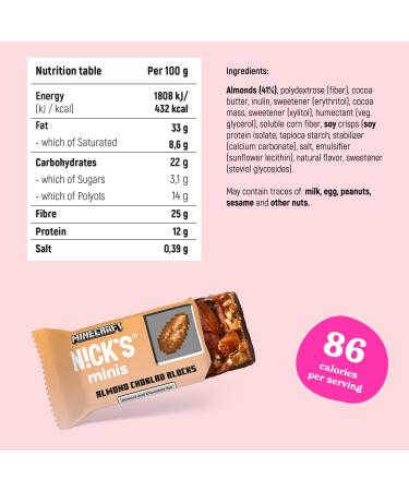Nicks Minecraft Minis - Vegan Almond Chocolate Snack Bar 160g | Gluten-Free No Added Sugar Palm Oil-Free - Perfect Nut Snack - Buy Online on GoSupps.com