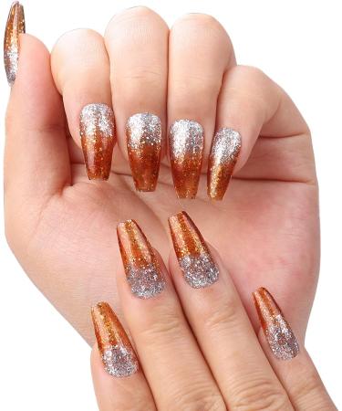 Slymeay Coffin False Nails Long Fake Nails Gold Glitter Press on Nails Acrylic False Nails for Women and Girls(tuhaojin-XS) - Buy Online on GoSupps.com