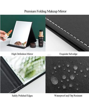 SITAKE Portable Folding Makeup Mirror 2 Pcs Set | Adjustable Stand, PU Leather Desktop Vanity Mirror | Ideal for Personal, Office, and Travel | Mini & Large | Black - Buy Online on GoSupps.com