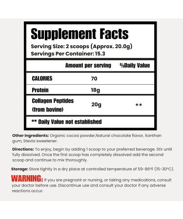 LHA Collagen Peptides Powder Chocolate Flavor Dietary Supplement for Skin Hair Nails Bone & Joint Support 10 oz - Buy Online on GoSupps.com