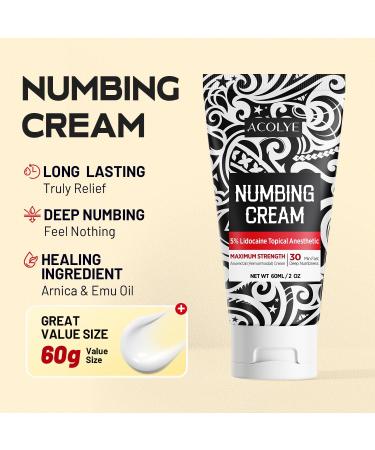Numbing Cream Maximum Strength : 5% Lidocaine Topical Anesthetic - Extra Strength 5X Numbing with Menthol Arnica and Emu Oi 2oz/ 60g 2 Fl Oz - Buy Online on GoSupps.com