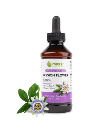 Maxx Herb Passion Flower Extract - Max Strength, Passion-Flower Liquid Absorbs Better Than Capsules, for Relaxation and Stress Relief, Alcohol-Free - 4 Oz Bottle (60 Servings) 4 Fl Oz (Pack of 1)