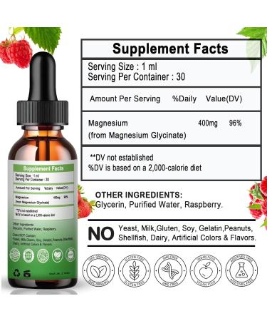 Magnesium Glycinate Liquid Drops Pure Magnesium Glycinate 400mg for Bone 6X High Absorption Liquid Magnesium Supplement Vegan Non-GMO Gluten-Free | 30 Servings Blueberry - Buy Online on GoSupps.com