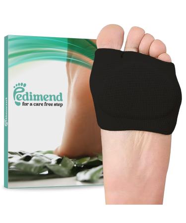Pedimend Metatarsal Pads for Women and Men Ball of Foot Cushion - Gel Sleeves Cushions Pad - Fabric Soft Socks for Supports Feet Pain Relief Black Large (UK 6-11)