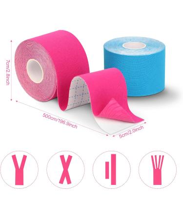 3 Rolls Kinesiology Tape - Waterproof Sports Tape for Muscles Knees Shoulders & Elbows (Blue/Pink/Black 5m x 5cm) - Buy Online on GoSupps.com