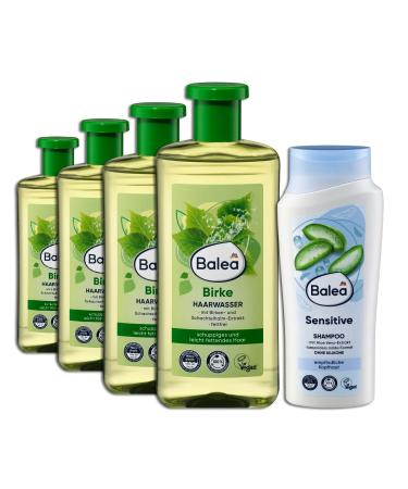 DealStory Balea Sensitive Shampoo for Damaged/Damaged Hair Dry Hair + Birch Hair Lotion 4 x 500 ml for Flaky and Slightly Oily Hair
