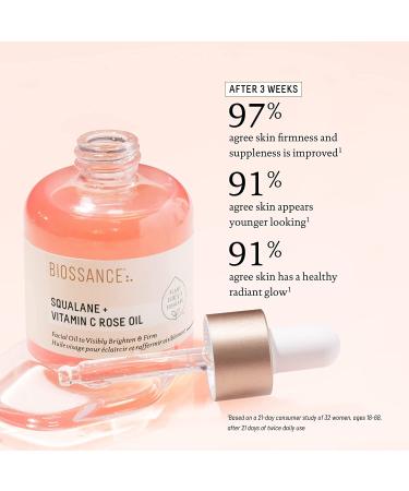 Biossance Squalane + Vitamin C Rose Oil - 1 Fl Oz Facial Oil for Brightening, Hydrating, Firming, and Radiant Skin - Buy Online on GoSupps.com