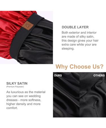 Satiny Silk Hair Bonnet for Curly Hair Sleep | Adjustable Wide Band, Double Layer | Burgundy - Buy Online on GoSupps.com