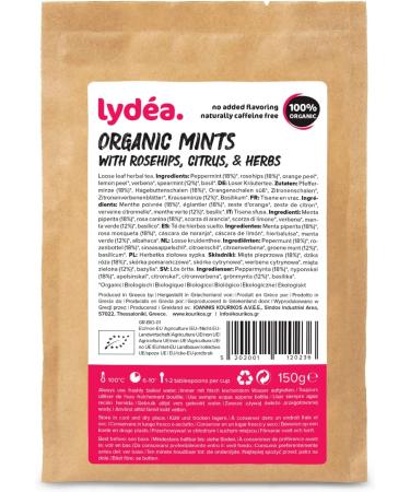 Lydea Organic Mints Rosehips Citrus & Herbs - Loose Leaf Herbal Tea for Relaxation and Stress Relief Naturally Caffeine-free 150g Sachet - Buy Online on GoSupps.com