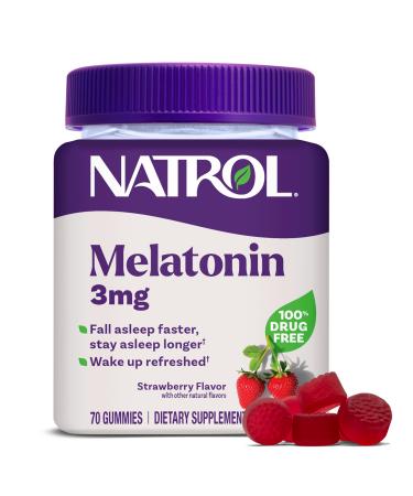 Natrol Melatonin Gummies Sleep Support for Adults 3 mg Melatonin Supplement for Sleeping 70 Strawberry-Flavored Gummies Up to a 70 Day Supply 70 Count (Pack of 1)