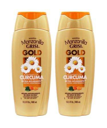 Manzanilla Grisi Gold Extra Lightening Shampoo Cleansing and Extra Lightening with Chamomile Extract and Turmeric Lightens Naturally Soft and Luminous Hair 2 Pack of 13.5 FL Oz Bottles 2 Count