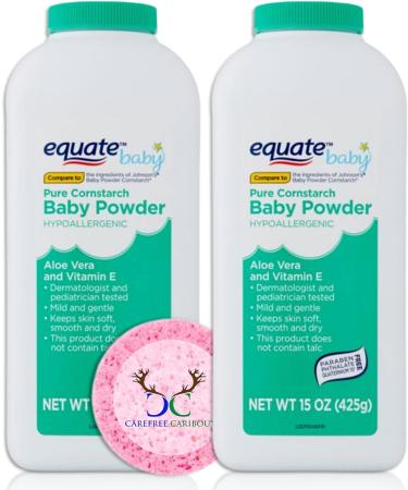 Pure Cornstarch Baby Powder Bundle. Includes Two 15oz Canisters of Equate Hypoallergenic Pure Cornstarch Baby Powder with Aloe Vera and Vitamin E Plus a Carefree Caribou Pink Compressed Facial Sponge! - Buy Online on GoSupps.com
