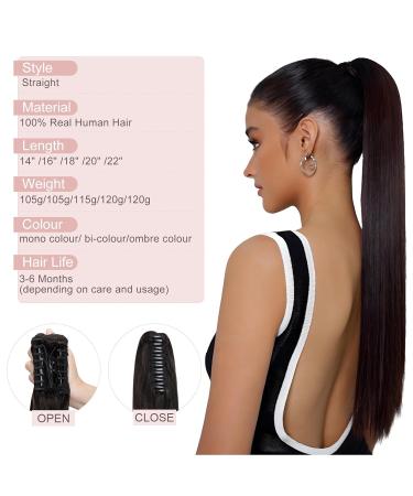 Shop 7A Remy Real Hair Clip-In Ponytail Extensions - Dark Brown 40cm Smooth Braid & Claw Clip - Buy Online on GoSupps.com