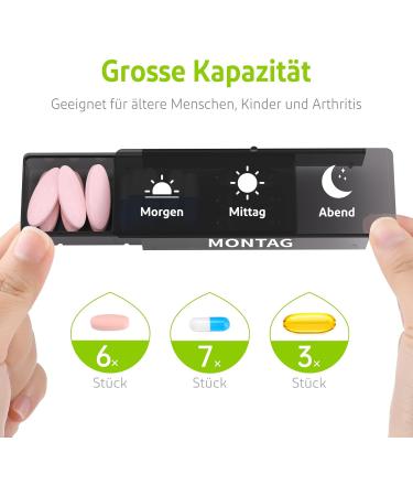 Buy Opret 7-Day Pill Organizer Box - Weekly Medication Case with 3 Compartments - Black Tablet Box for Morning & Evening Doses - Buy Online on GoSupps.com