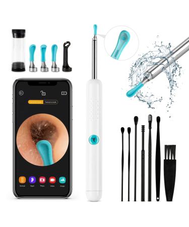 Ear Wax Removal Tool Camera - R1 Upgraded Anti-Fall Off Eartips Ear Cleaner with Camera Wireless Otoscope with 1080P HD Waterproof Ear Camera Earwax Removal Kit for iPhone Android White