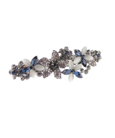 Womens Girls Vintage Look Crystal Rhinestone Diamante Wedding Birthday Party Evening Ponytail Fine Hair Accessories Barrette Hairpin Silver Tone Metal French Spring Clip Butterfly Floral Bouquet Blue