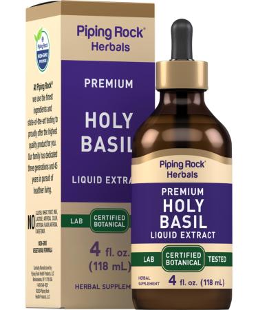 Piping Rock Holy Basil Liquid Extract | 4 Fl Oz | Tulsi Leaf Tincture | Vegetarian Non-GMO Gluten Free Supplement