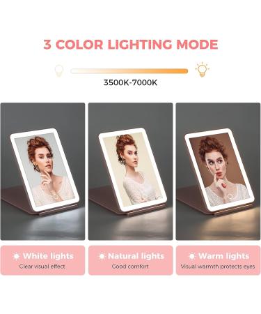 TopWigy Folding Travel Makeup Mirror with 72 LEDs, Touch Screen Dimming, 3 Colors Light Modes - USB Rechargeable, 3x/5x Magnifying, Pink - Buy Online on GoSupps.com