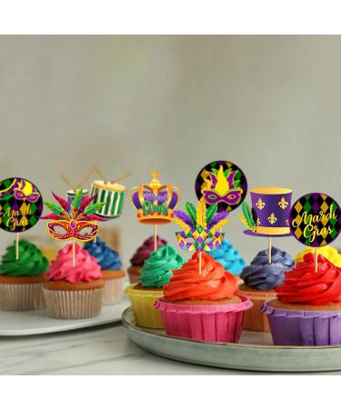 Yavxzvbw Happy Madri Cupcake 32Pcs Mardi Gras Cupcake Toppers Mardi Gras Cupcake Decorations Masquerade Face Covering Cupcake Toppers for Mardi Gras Carnival Masquerade Birthday Party Supplies - Buy Online on GoSupps.com