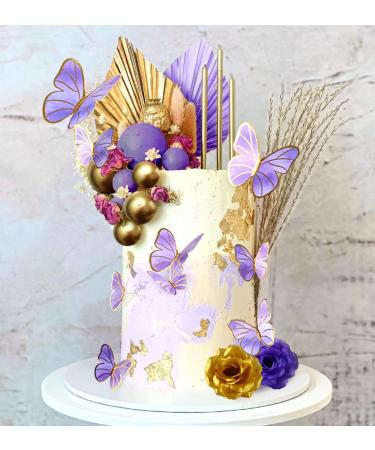 JEVENIS Purple Cake Decorations - Rose Butterfly Palm Leaves & Disco Balls for Wedding Cakes | Stunning Tortendeko Collection - Buy Online on GoSupps.com