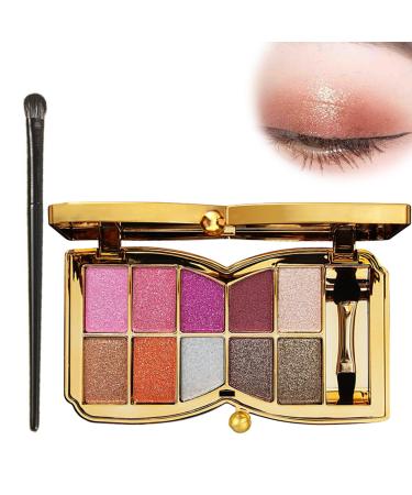 10 Colors Glitter Eyeshadow Palette Glitter/Nude Eyeshadow Palette with Long Eyeshadow Brush Highly Pigmented Waterproof Sweatproof Multifunctional Eyeshadow Palette Build Natural Makeup (#07)