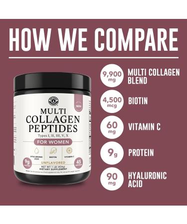 Multi Collagen Peptides Powder Types I II III V X Multi Collagen Protein Powder with Hyaluronic Acid Biotin Vitamin C For Skin Hair Nails Joints and Gut Health - Keto Non-GMO Supplement 1 Pound (Pack of 1) - Buy Online on GoSupps.com