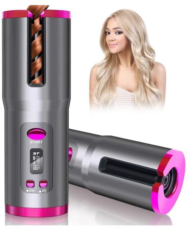 Lanboo Hair Curler Cordless Hair Curlers for Long Hair Wireless Automatic Curling Iron Restriction with Built-in 5000mAh Rechargeable Battery Portable for Home Travel etc (Gray)