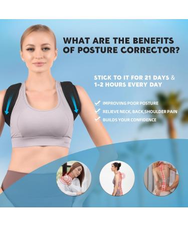 Posture Corrector for Men & Women - Comfortable Adjustable Upper Back Brace for Lumbar & Neck Pain Relief - One Size Black - Buy Online on GoSupps.com