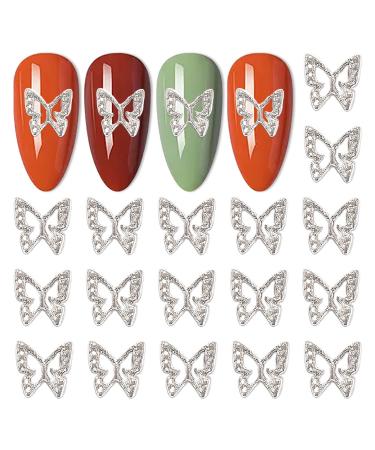 DANNEASY 100pcs 3d Butterfly Charms for Nails Silver Nail Charms Alloy Nail Jewels Nail Butterfly Design Nail Decoration for Acrylic Nails DIY Craft Nail Art Accessories Silver Butterfly/100pcs