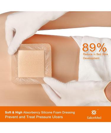 EalionMed Silicone Foam Dressing 4''x4'' 10 Pack - Painless Removal, High Absorbency Wound Bandage for Bed Sores, Leg Ulcers, Diabetic Ulcers - 10 Count - Buy Online on GoSupps.com