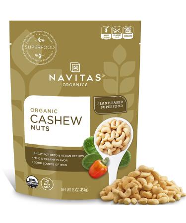 Navitas Organics Cashew Whole Nuts, 16oz  Organic, Unroasted, Non-GMO, Keto, Lab Tested  15 Servings Cashews 1 Pound (Pack of 1)