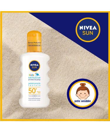 Nivea Sun Kids Sensitive Protect & Play SPF 50+ Spray 200ml - High Protection Sunscreen for Children & Babies (6+ Months) - Practical Spray Bottle - Buy Online on GoSupps.com